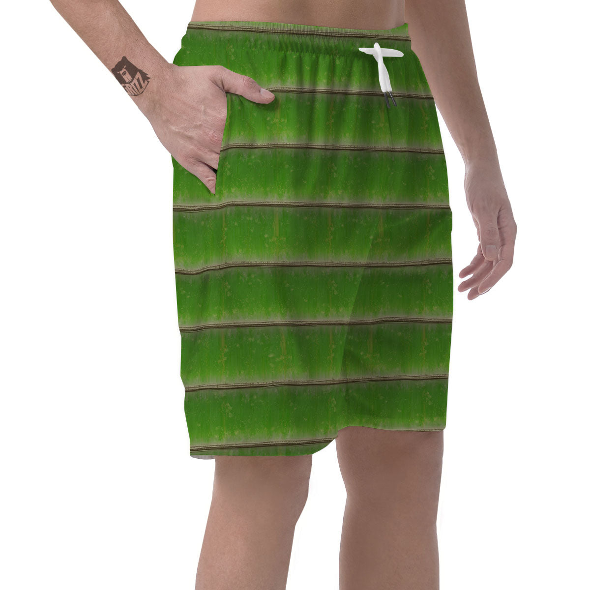 Texture Bamboo Green Print Men's Shorts-grizzshop