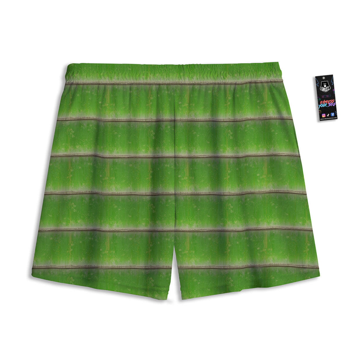 Texture Bamboo Green Print Mesh Shorts