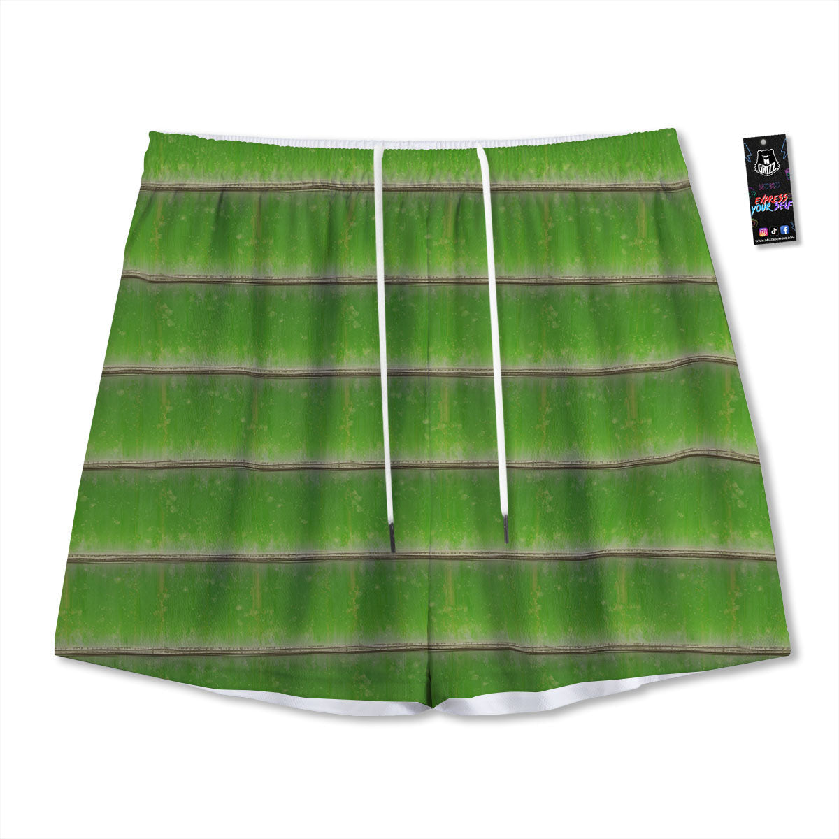 Texture Bamboo Green Print Mesh Shorts