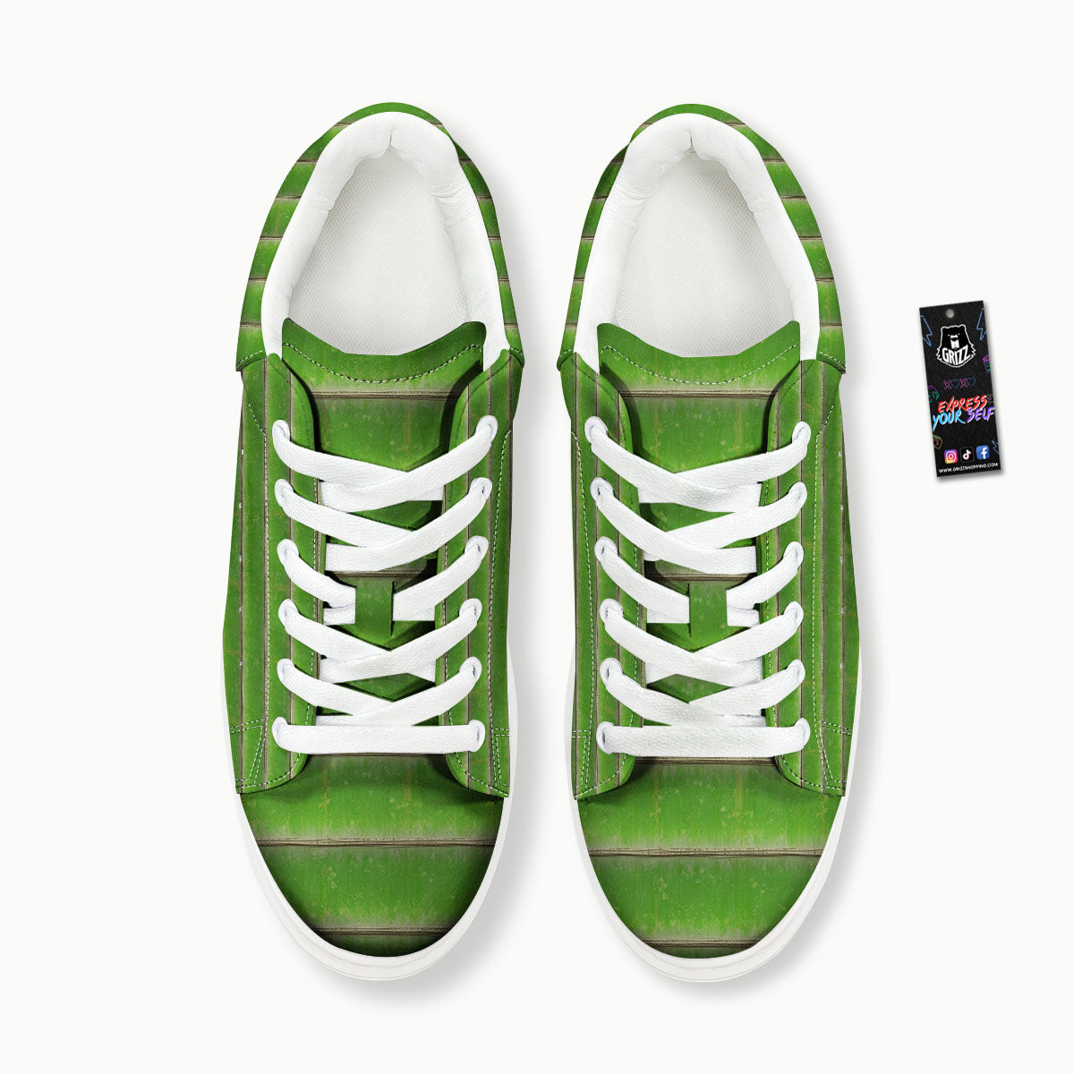 Texture Bamboo Green Print Platform Shoes-grizzshop
