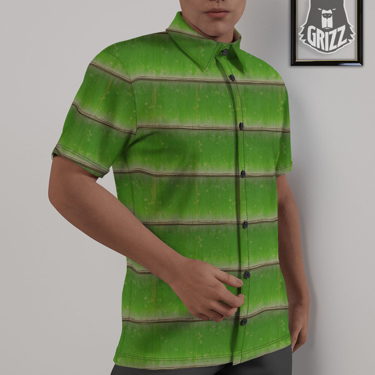 Texture Bamboo Green Print Untucked Shirts-grizzshop