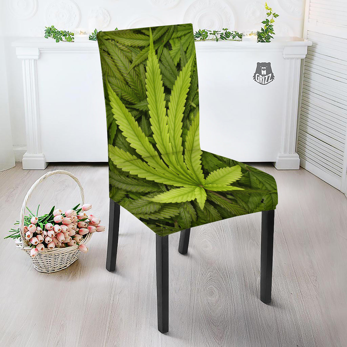Texture Cannabis Print Dining Chair Slipcover-grizzshop