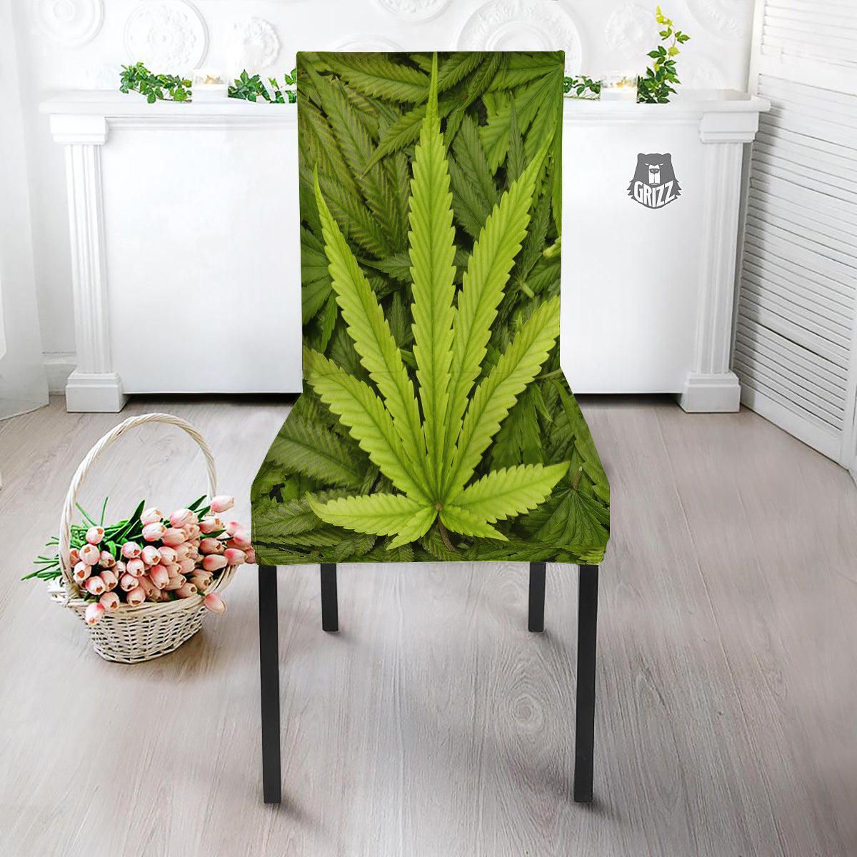 Texture Cannabis Print Dining Chair Slipcover-grizzshop