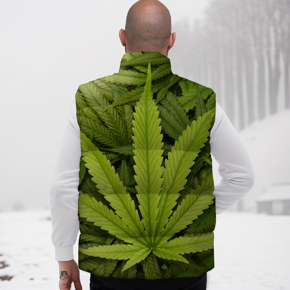 Texture Cannabis Print Down Vest-grizzshop