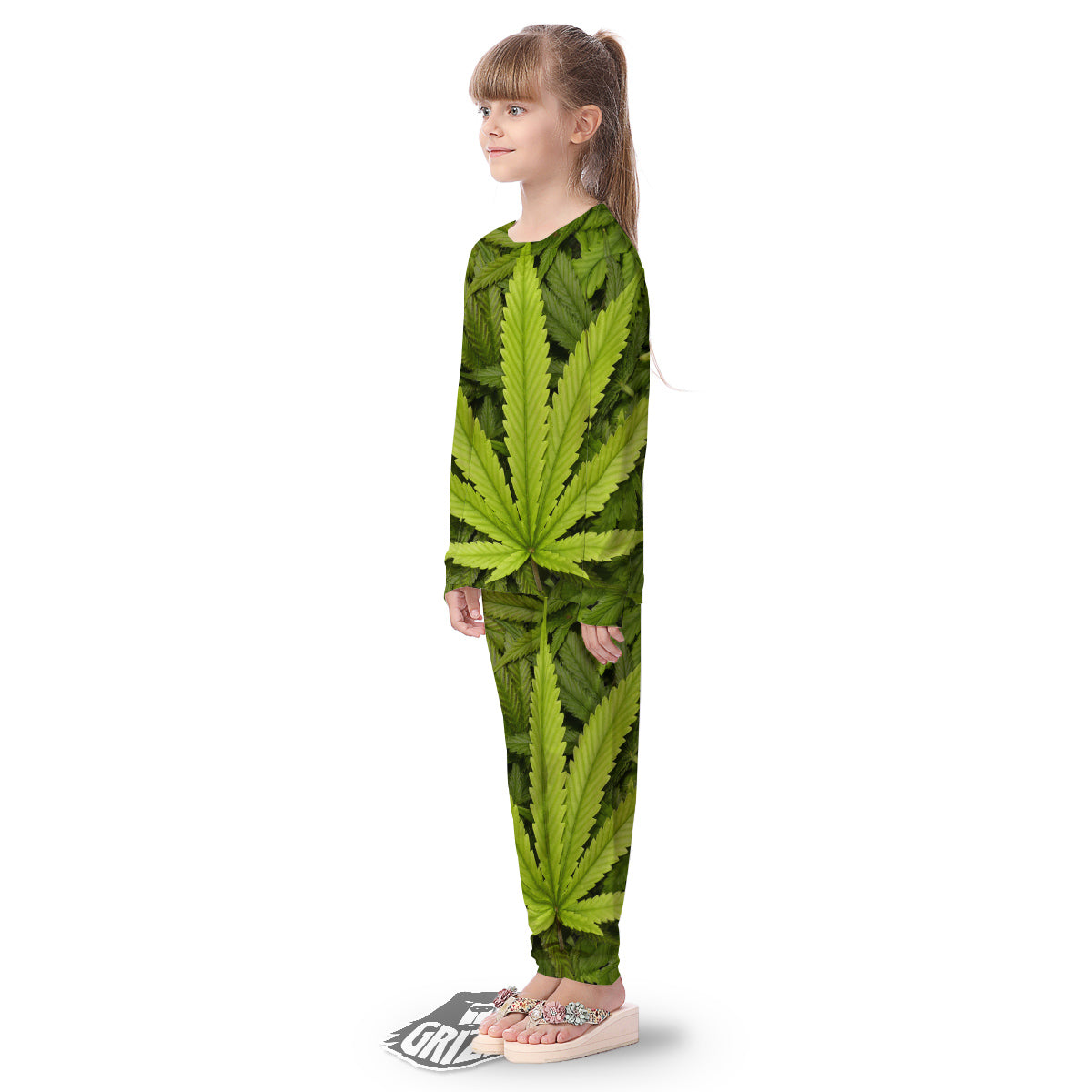 Texture Cannabis Print Kid's Pajamas-grizzshop