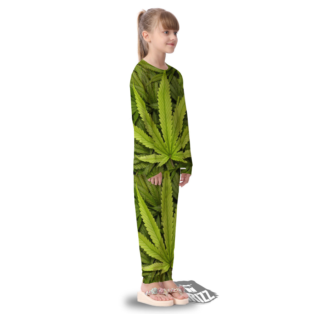 Texture Cannabis Print Kid's Pajamas-grizzshop