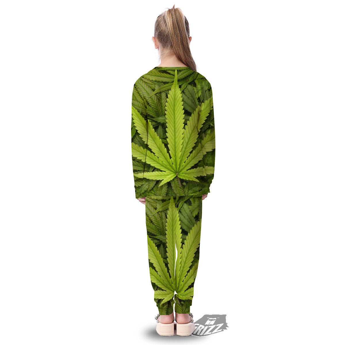Texture Cannabis Print Kid's Pajamas-grizzshop
