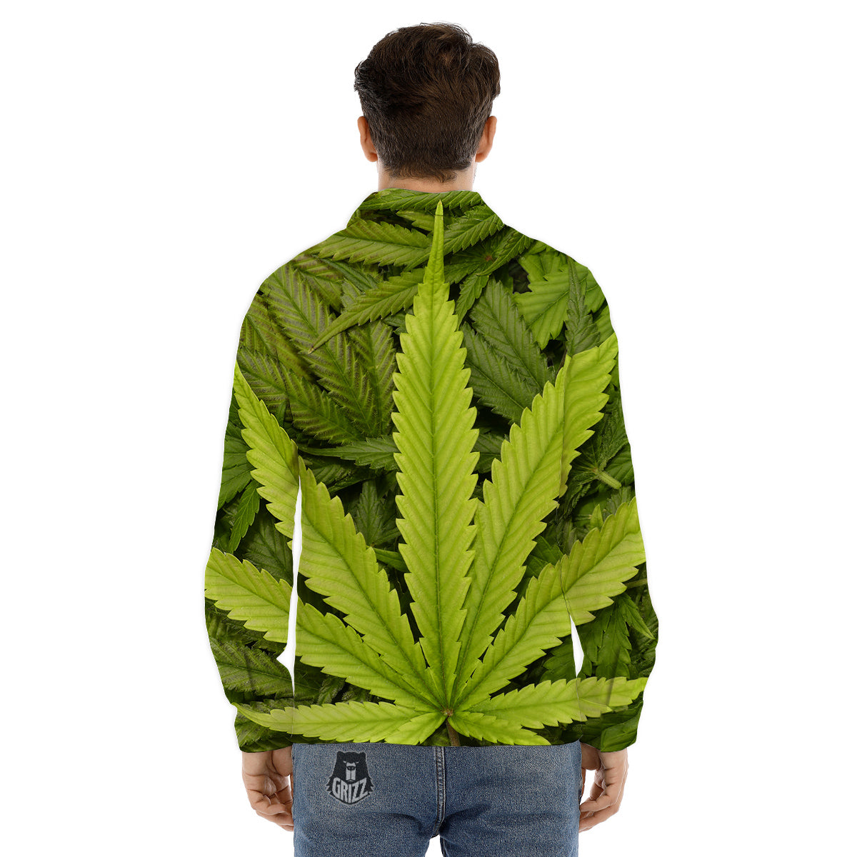 Texture Cannabis Print Men's Dress Shirts-grizzshop