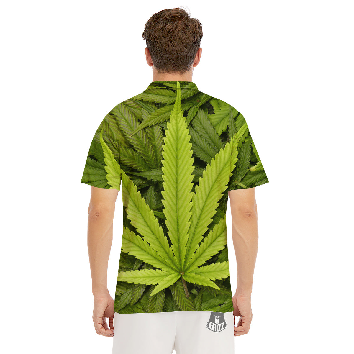 Texture Cannabis Print Men's Golf Shirts-grizzshop