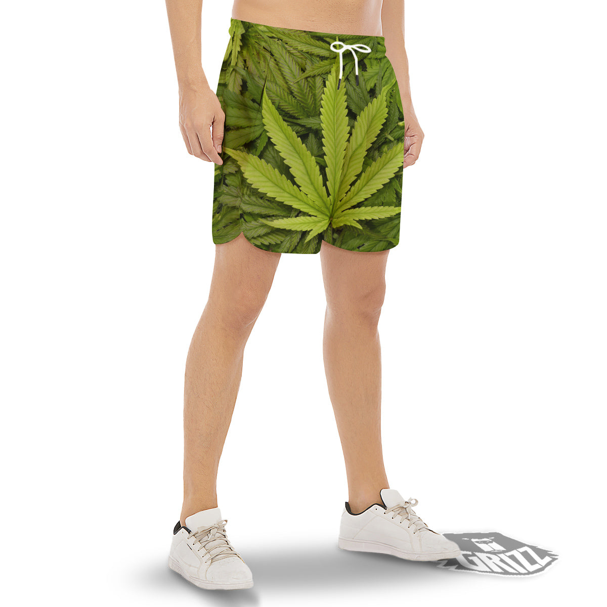 Texture Cannabis Print Men's Gym Shorts-grizzshop