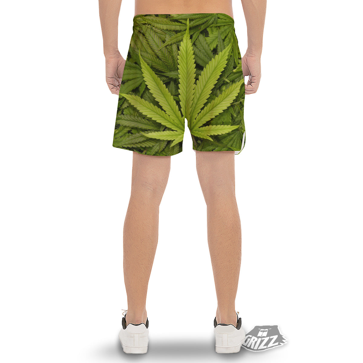 Texture Cannabis Print Men's Gym Shorts-grizzshop