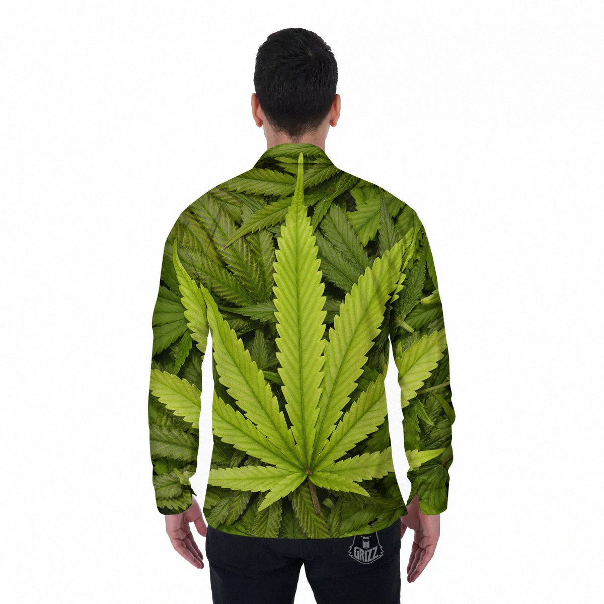 Texture Cannabis Print Men's Long Sleeve Shirts-grizzshop