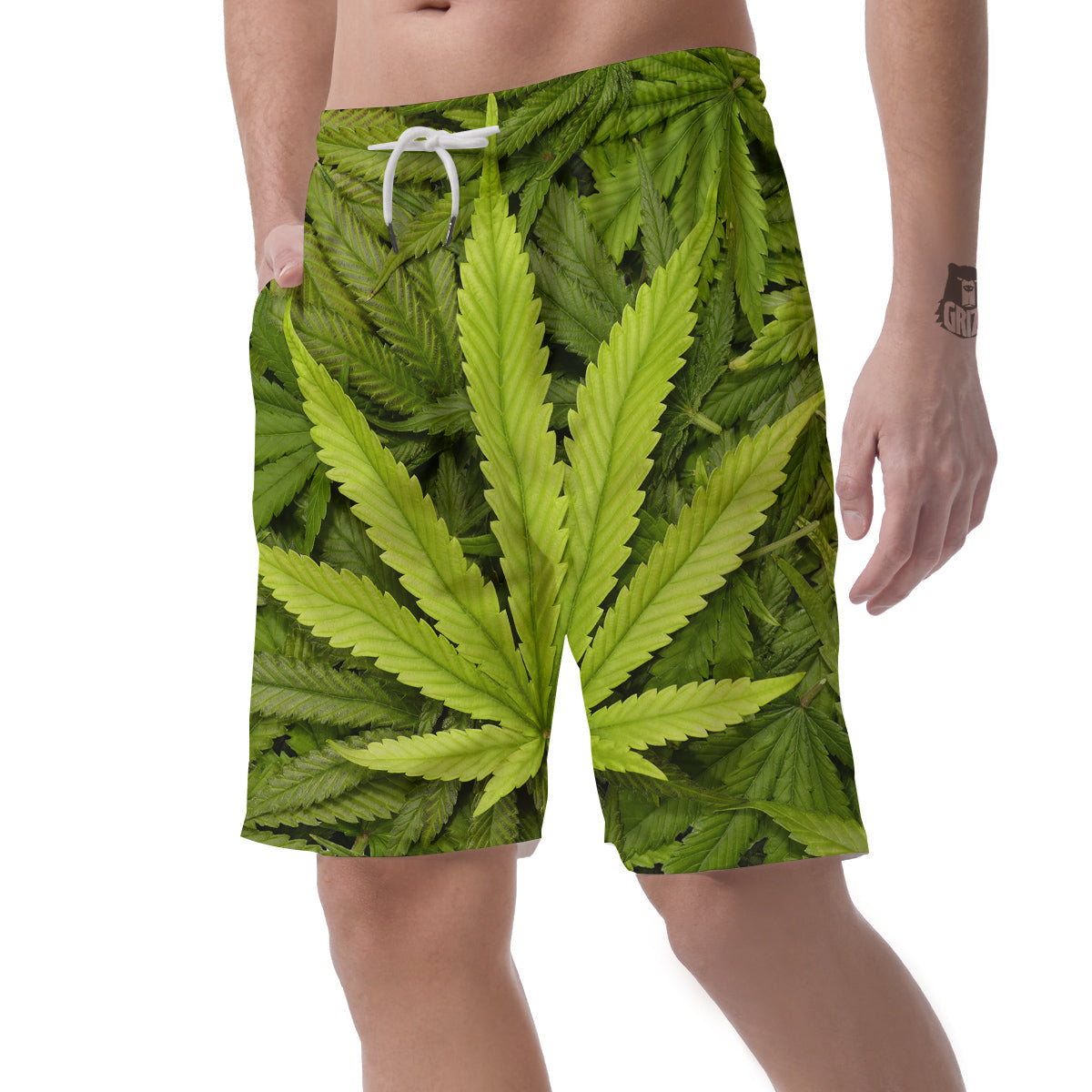 Texture Cannabis Print Men's Shorts-grizzshop