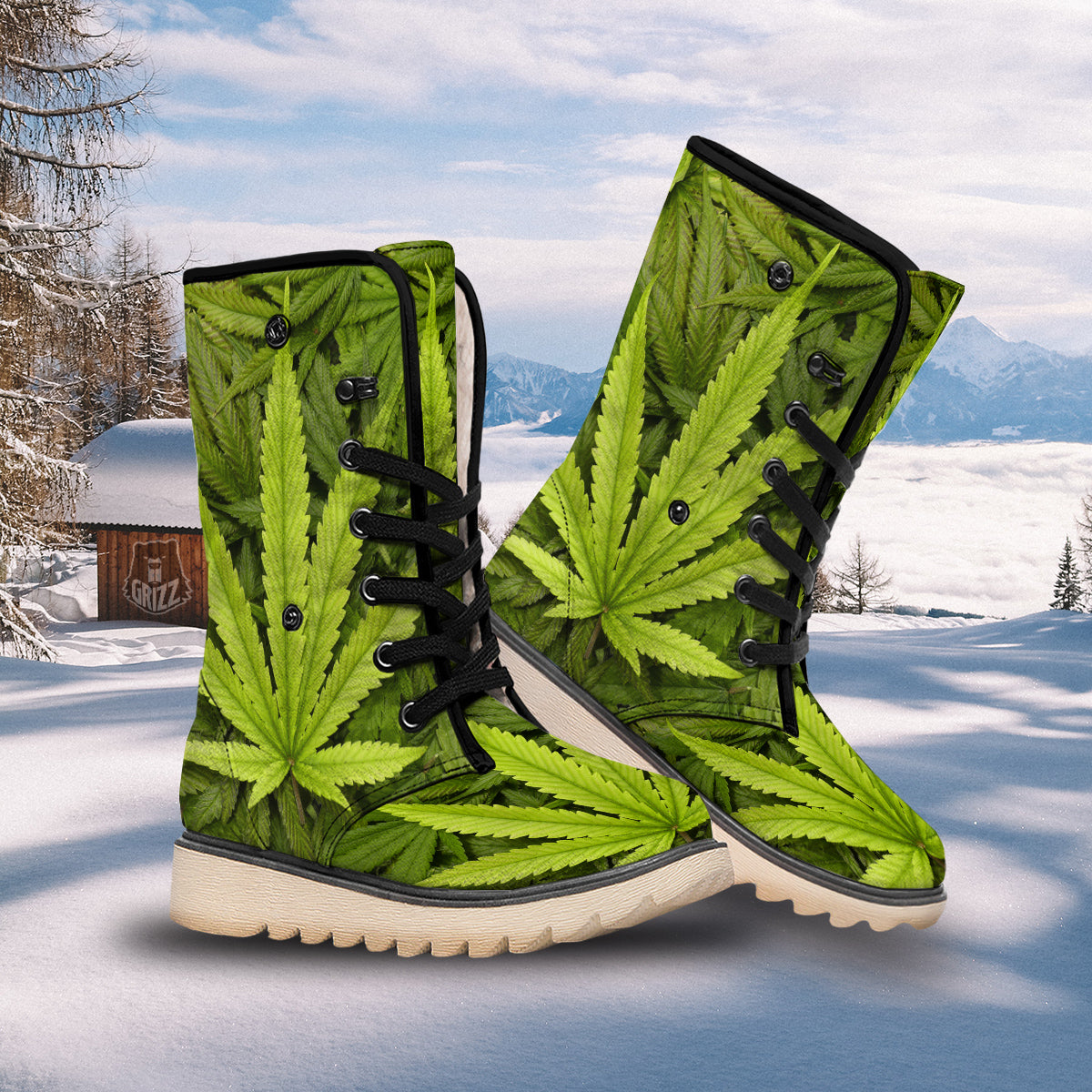 Texture Cannabis Print Snow Boots-grizzshop