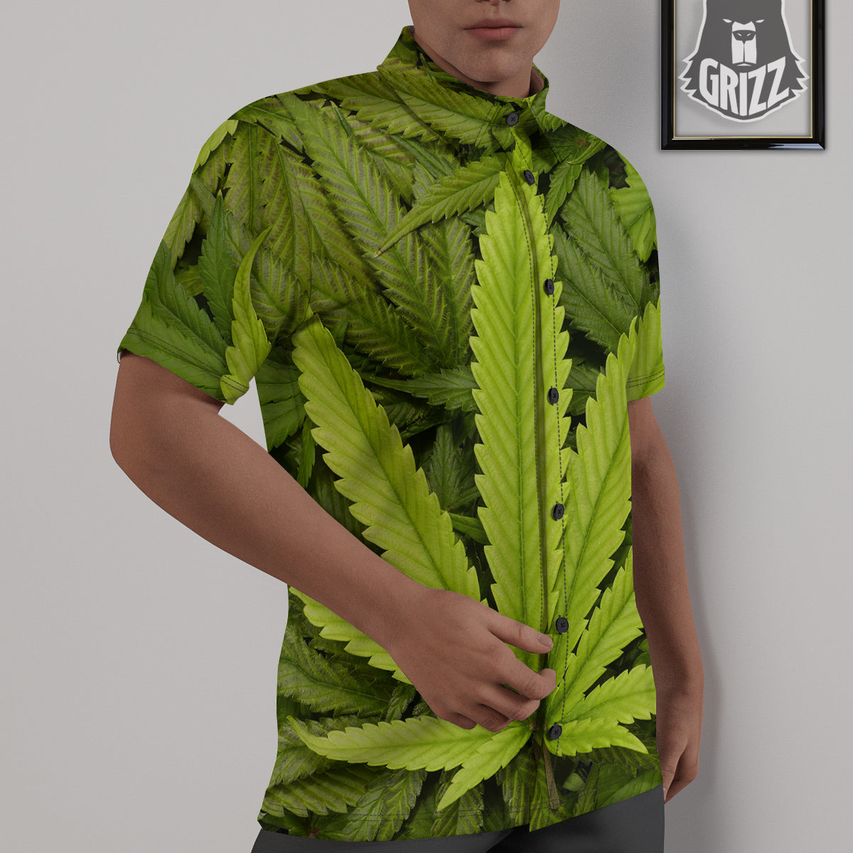 Texture Cannabis Print Untucked Shirts-grizzshop