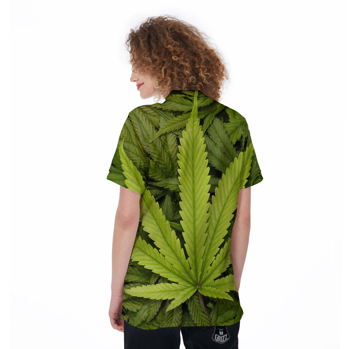 Texture Cannabis Print Women's Golf Shirts-grizzshop