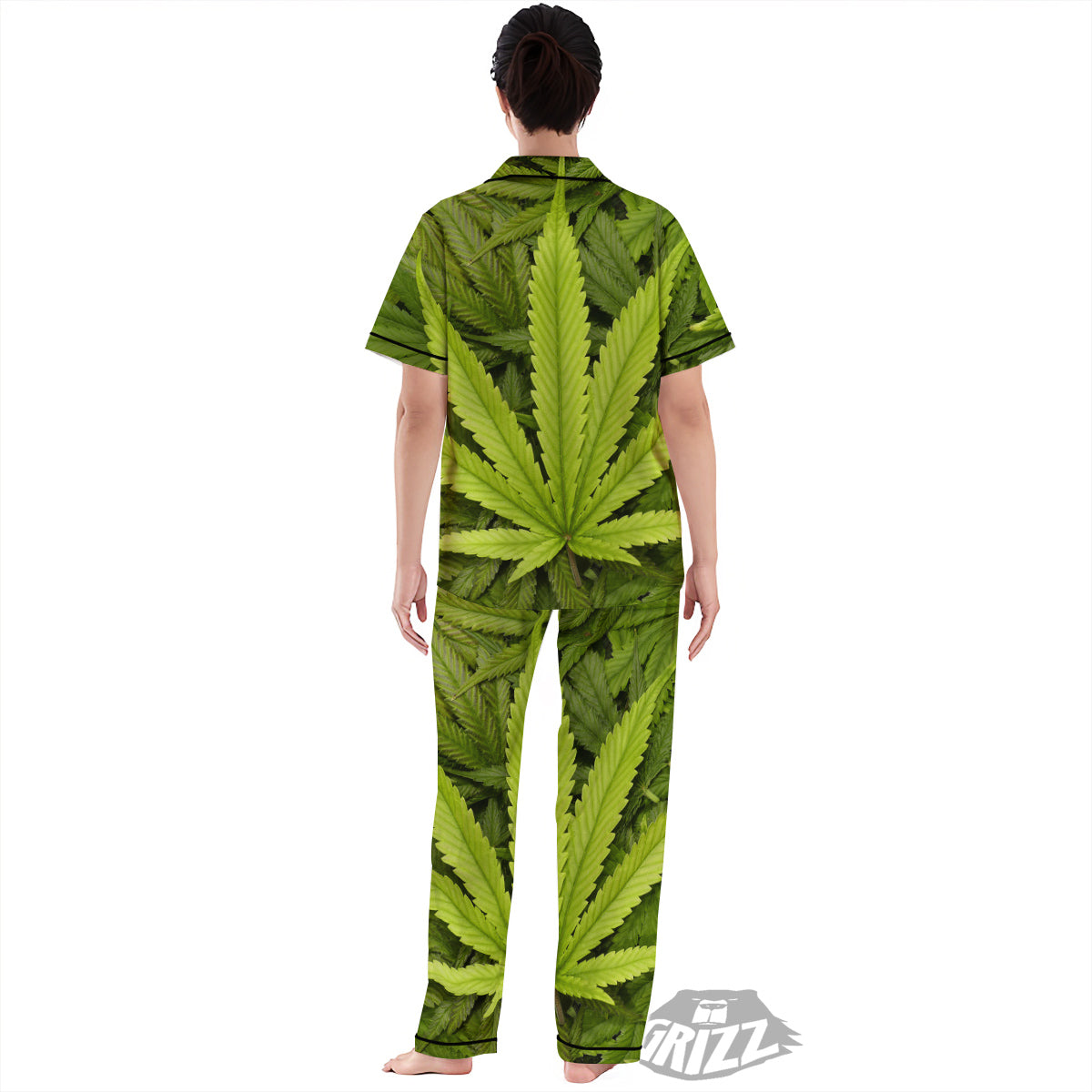 Texture Cannabis Print Women's Pajamas Set-grizzshop