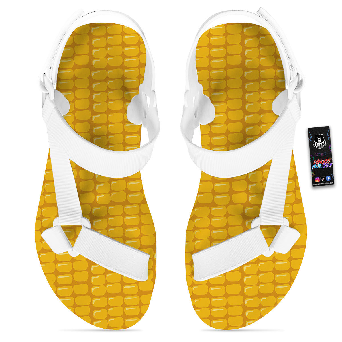Texture Corn Print White Open Toe Sandals-grizzshop