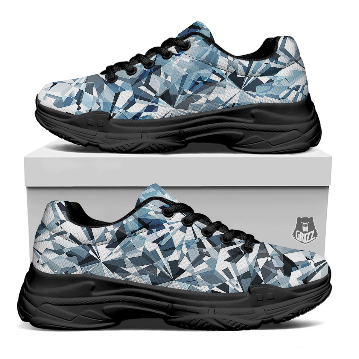 Texture Diamond Print Black Chunky Shoes-grizzshop