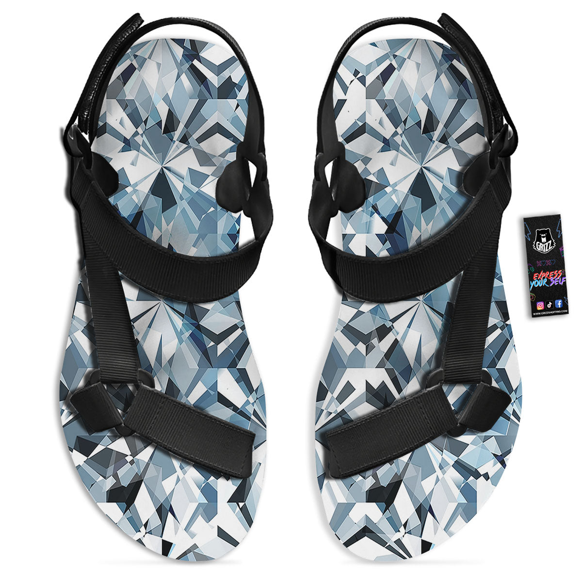 Texture Diamond Print Black Open Toe Sandals-grizzshop