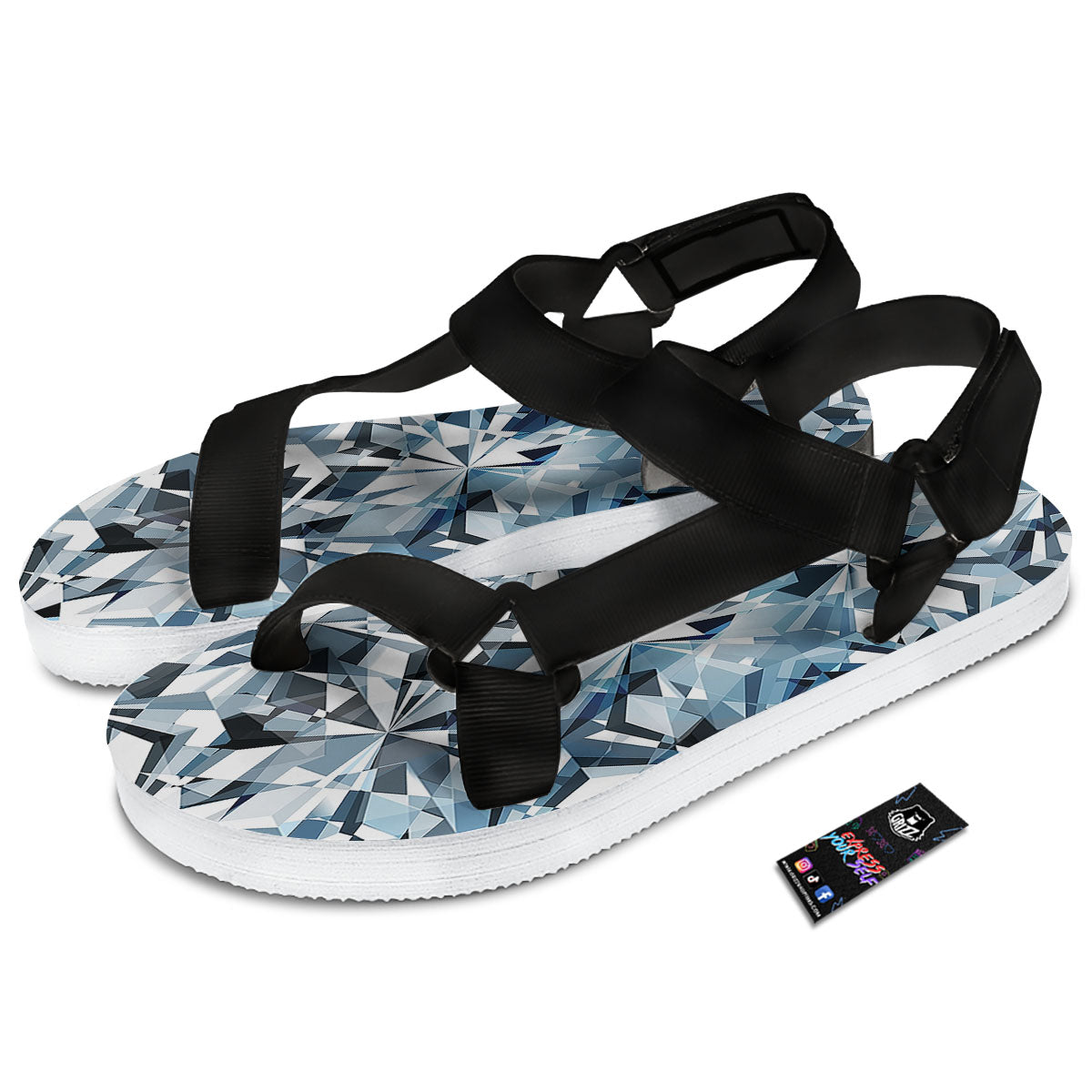 Texture Diamond Print Black Open Toe Sandals-grizzshop