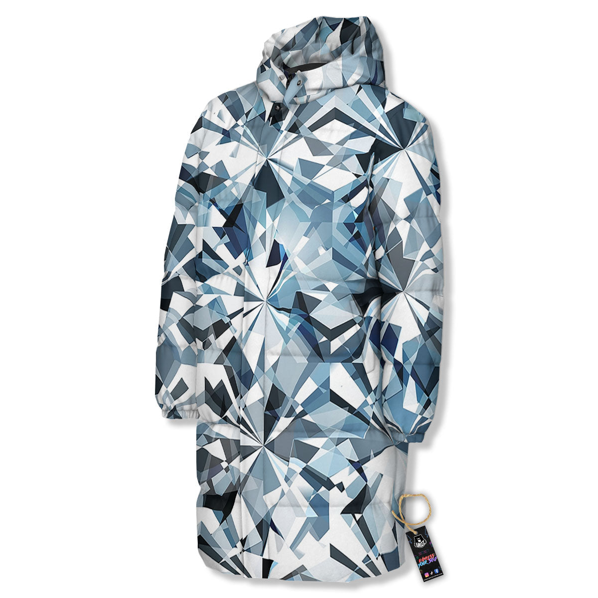 Texture Diamond Print Long Down Jacket-grizzshop