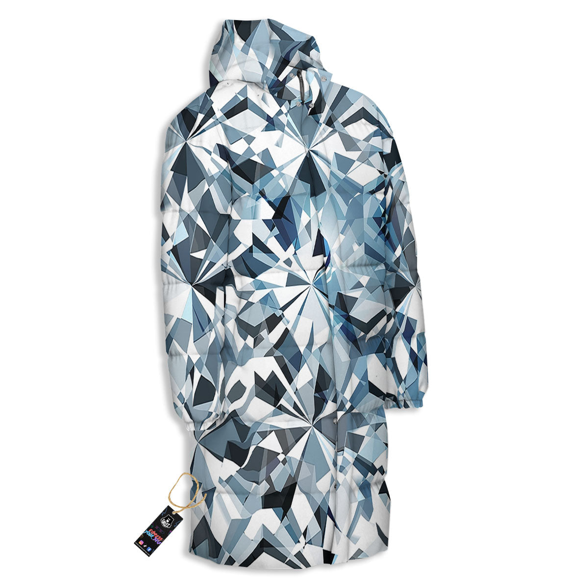 Texture Diamond Print Long Down Jacket-grizzshop