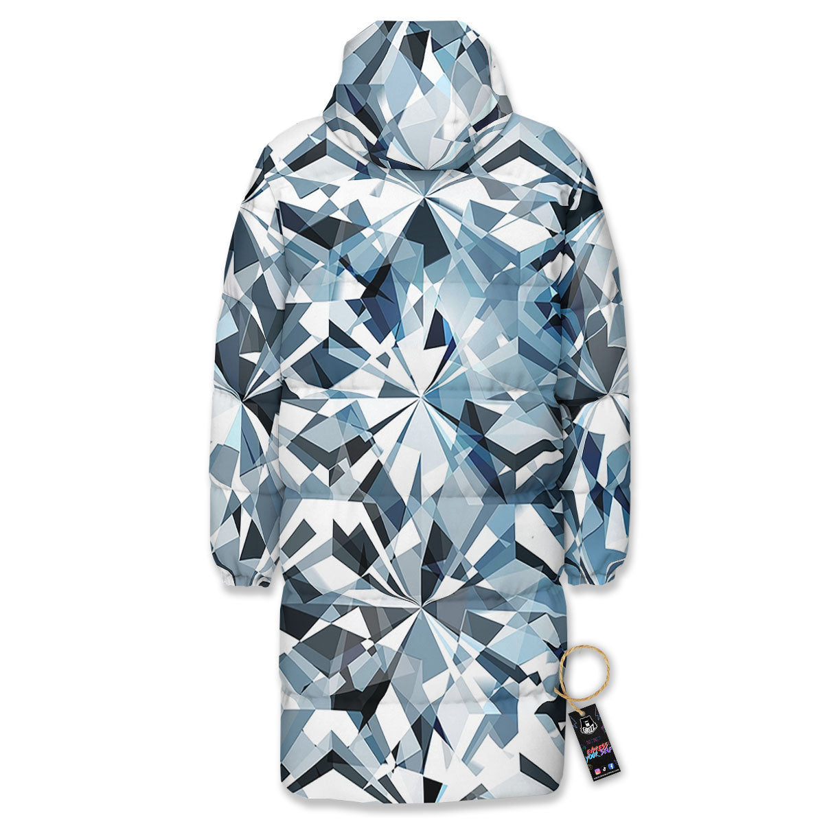 Texture Diamond Print Long Down Jacket-grizzshop