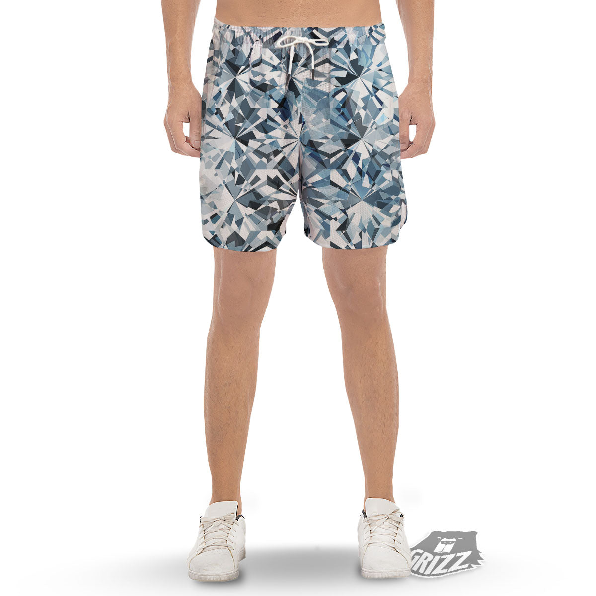 Texture Diamond Print Men's Gym Shorts-grizzshop