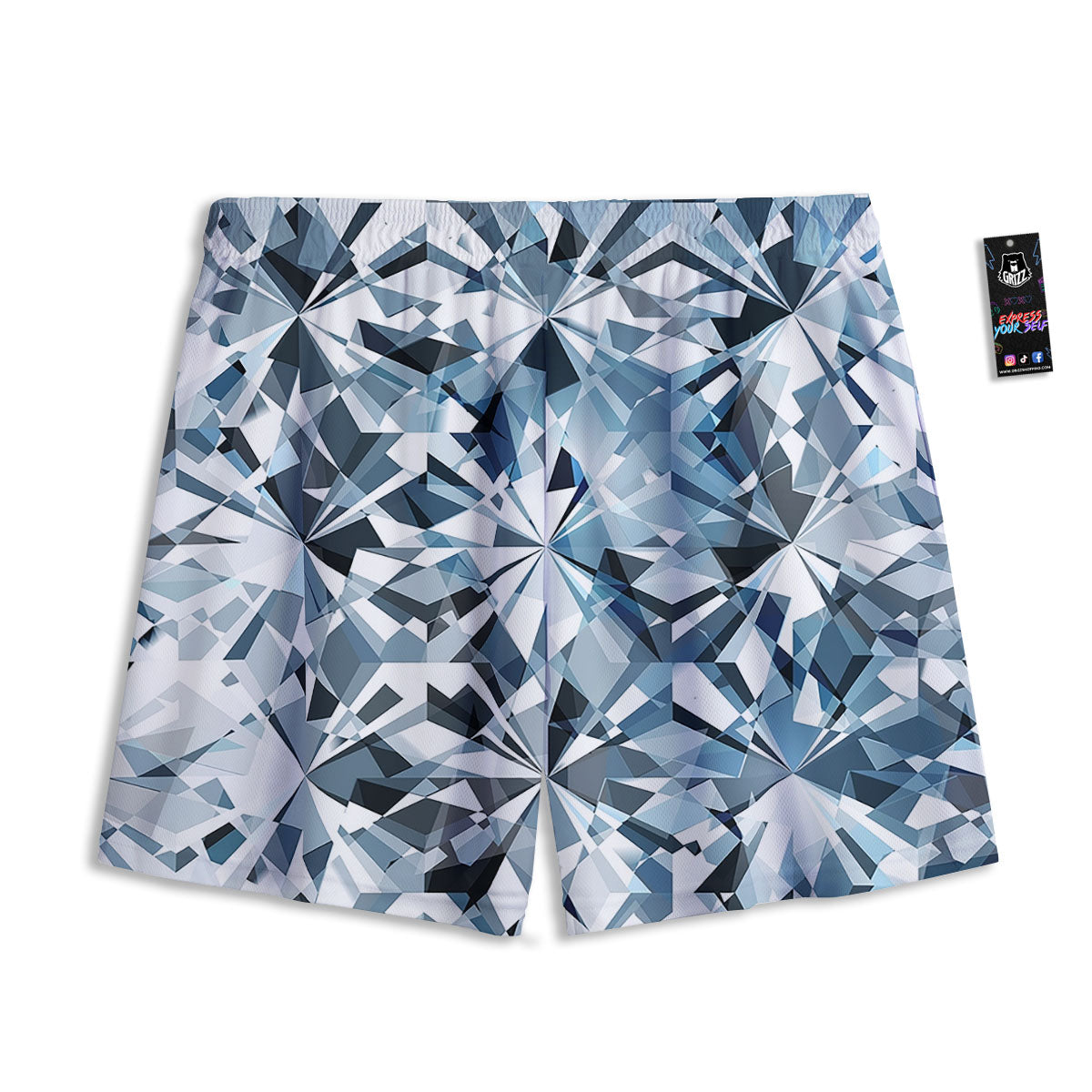 Texture Diamond Print Mesh Shorts-grizzshop