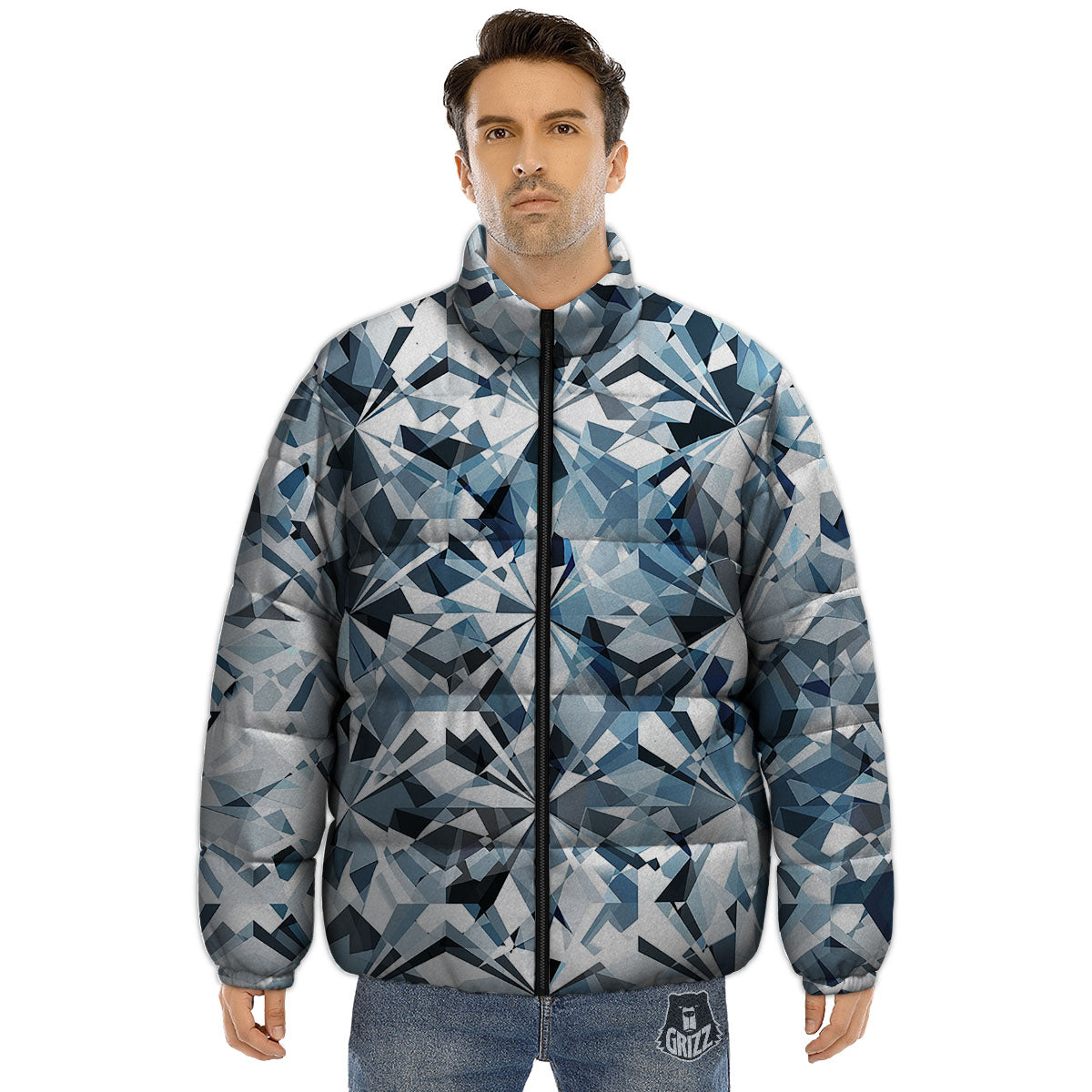 Texture Diamond Print Puffer Jacket-grizzshop