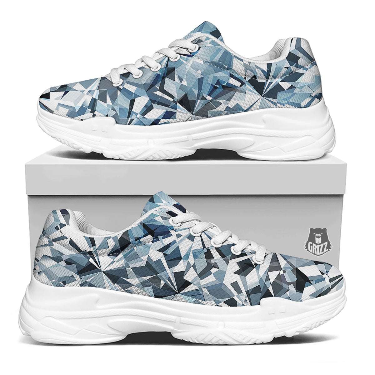 Texture Diamond Print White Chunky Shoes-grizzshop