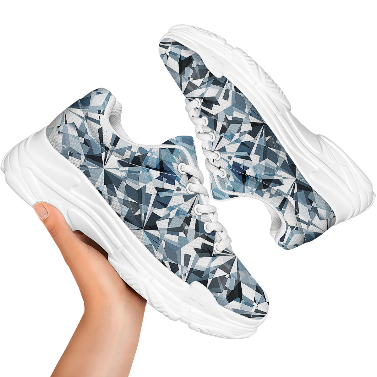 Texture Diamond Print White Chunky Shoes-grizzshop