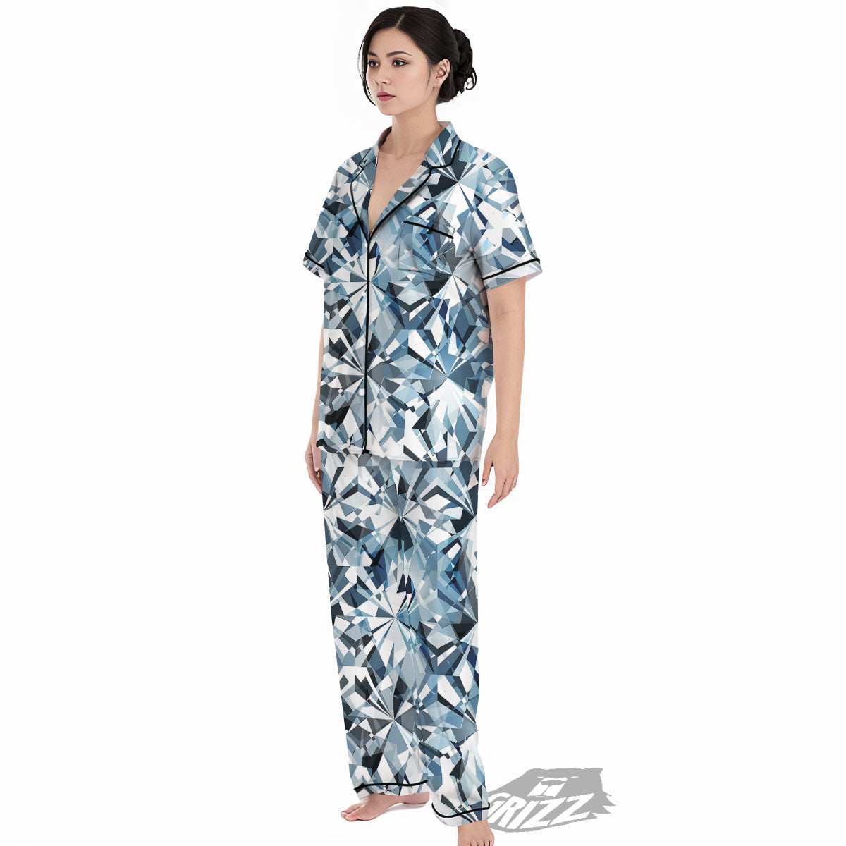 Texture Diamond Print Women's Pajamas Set-grizzshop
