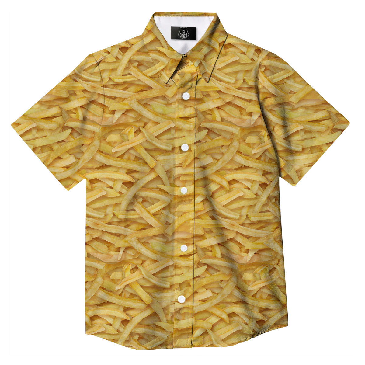 Texture French Fries Print Button Up Shirt-grizzshop