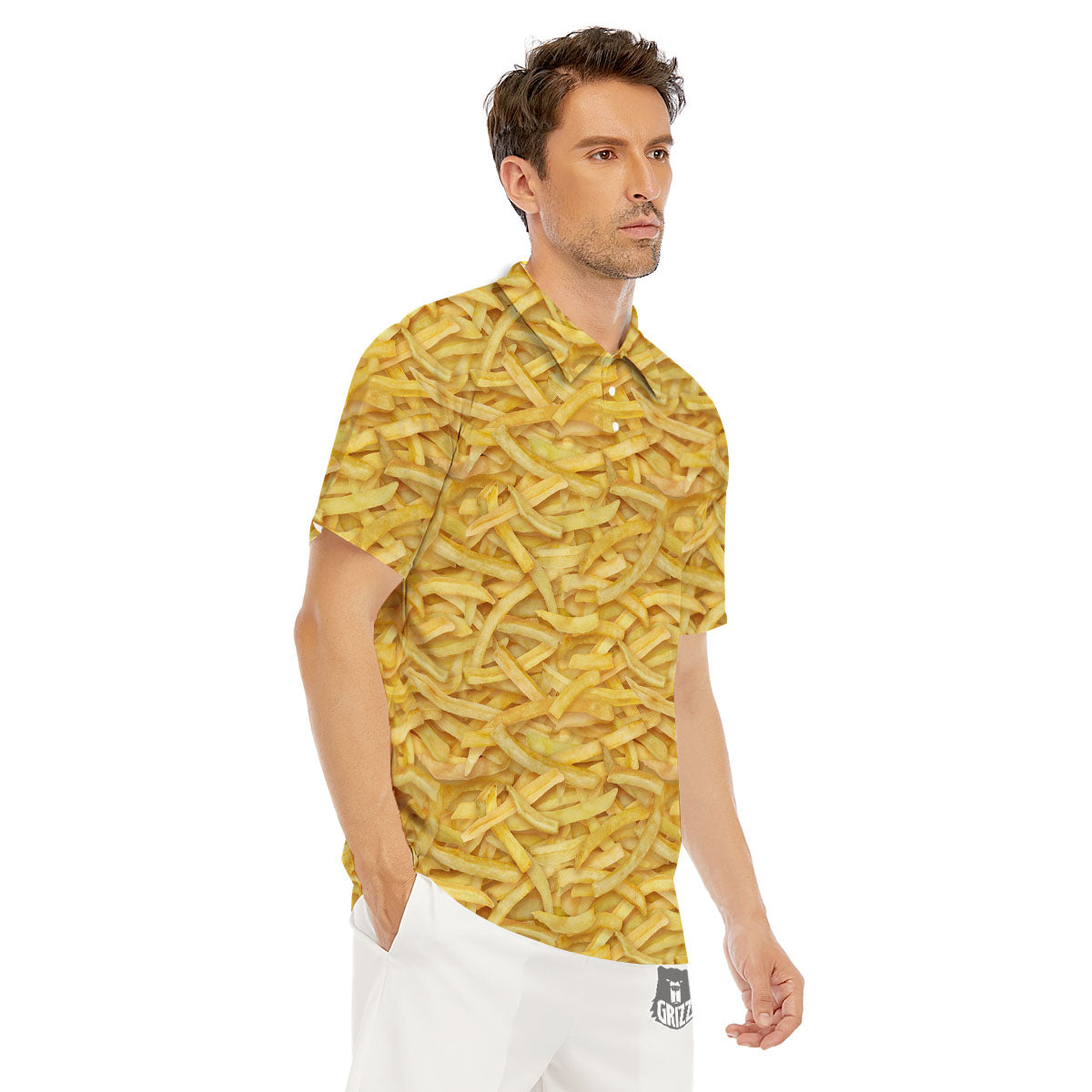 Texture French Fries Print Men's Golf Shirts-grizzshop
