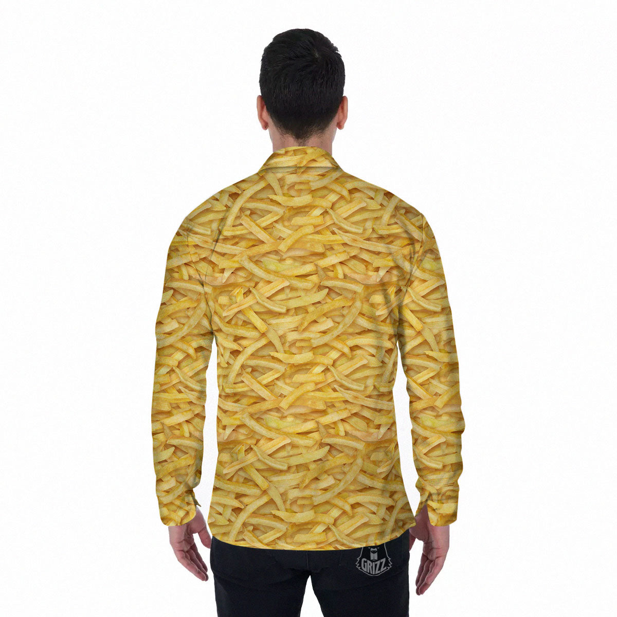 Texture French Fries Print Men's Long Sleeve Shirts-grizzshop