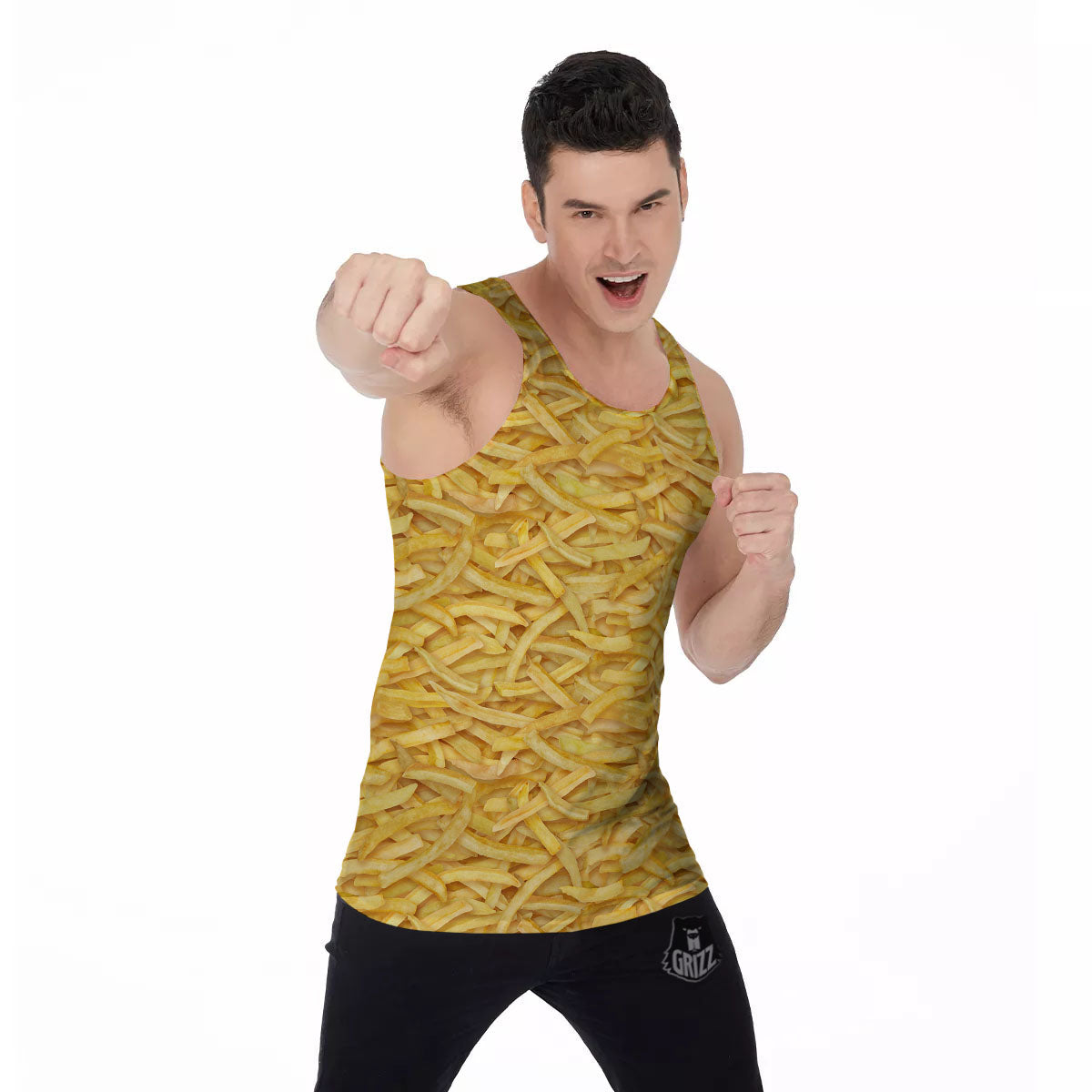 Texture French Fries Print Men's Tank Top-grizzshop