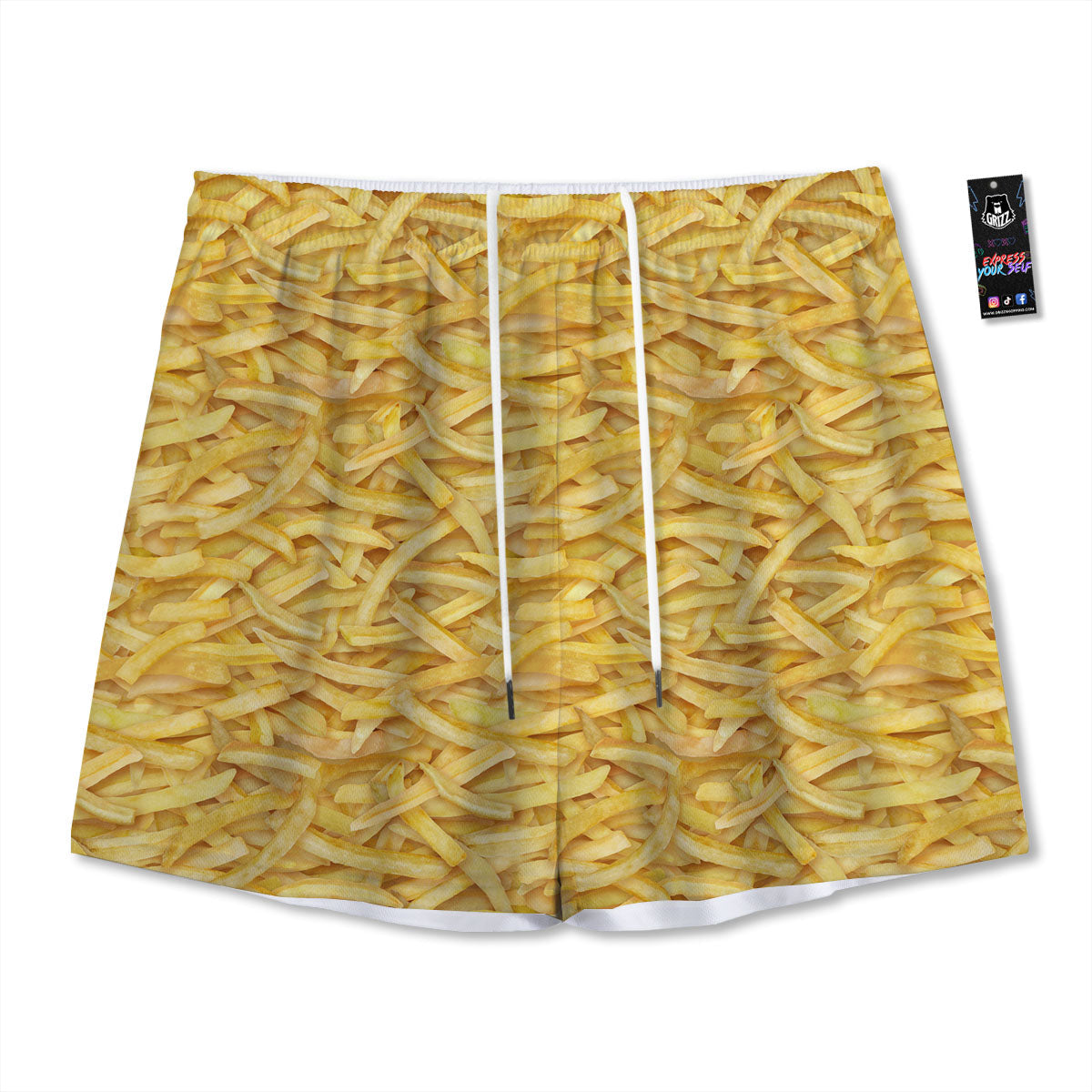 Texture French Fries Print Mesh Shorts