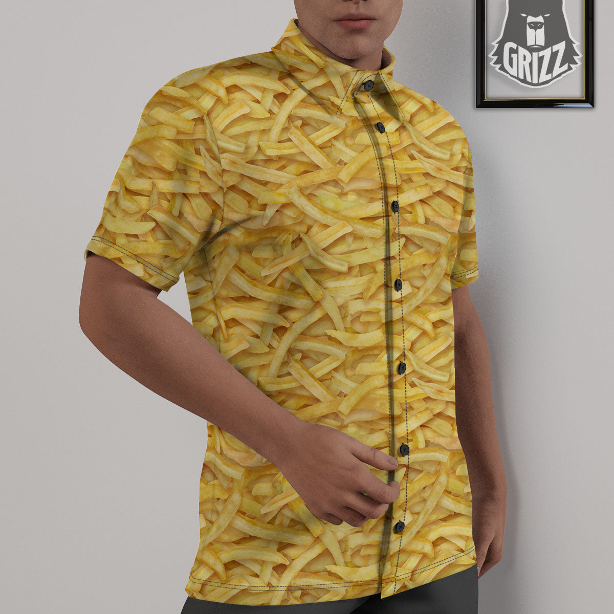 Texture French Fries Print Untucked Shirts-grizzshop