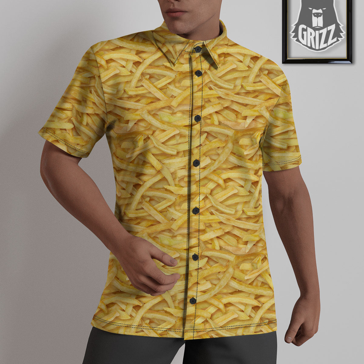 Texture French Fries Print Untucked Shirts-grizzshop