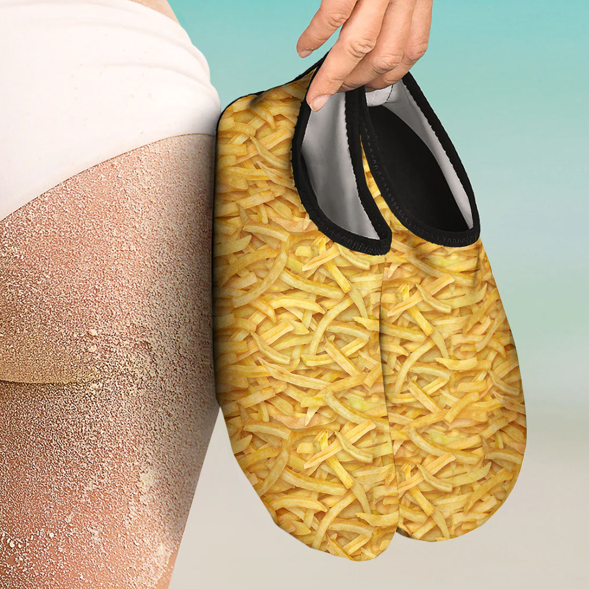 Texture French Fries Print Water Shoes-grizzshop