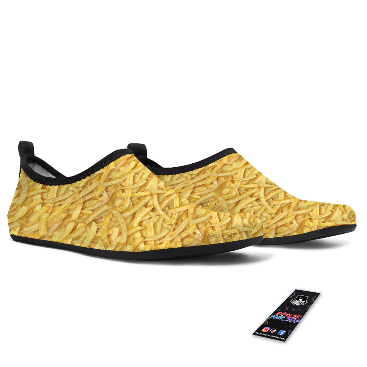 Texture French Fries Print Water Shoes-grizzshop