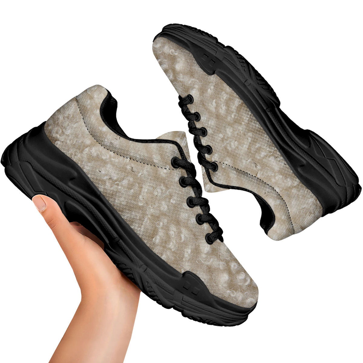Texture Fur Sheep Print Black Chunky Shoes-grizzshop