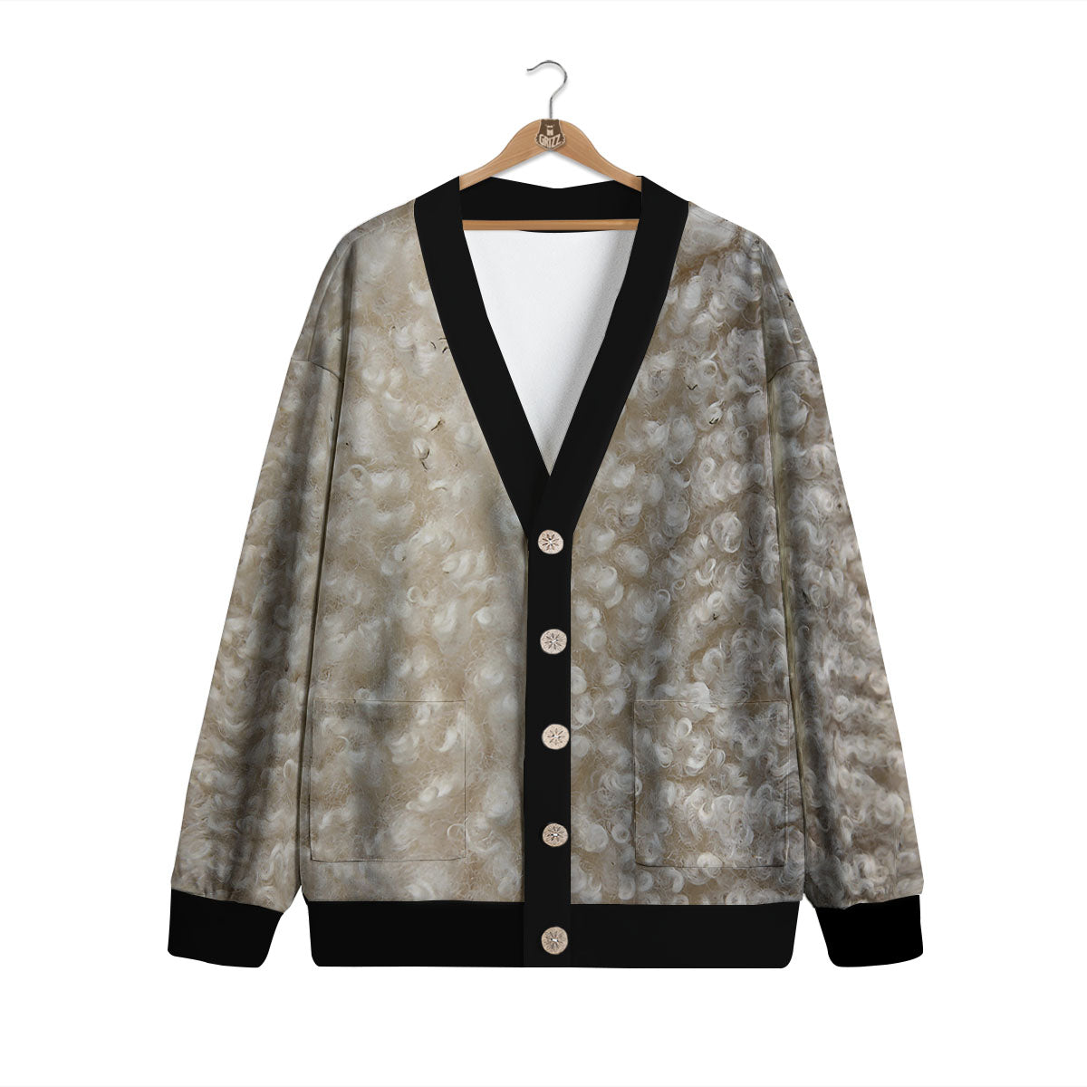 Texture Fur Sheep Print Cardigan-grizzshop