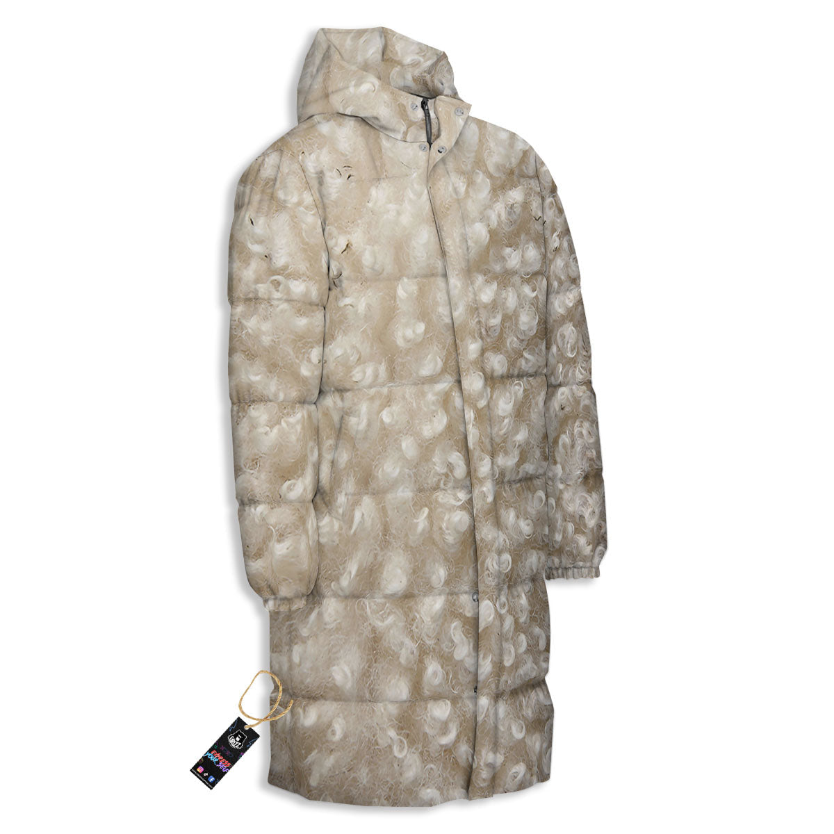Texture Fur Sheep Print Long Down Jacket-grizzshop
