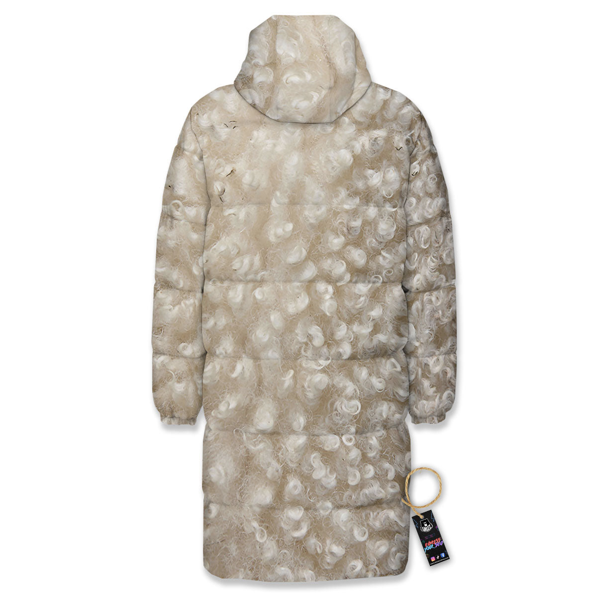 Texture Fur Sheep Print Long Down Jacket-grizzshop