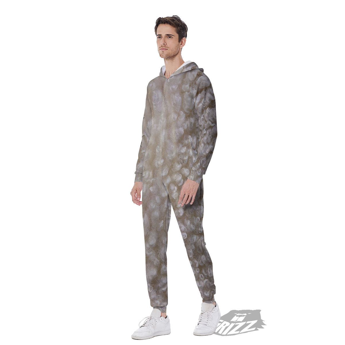 Texture Fur Sheep Print Men's Jumpsuit-grizzshop