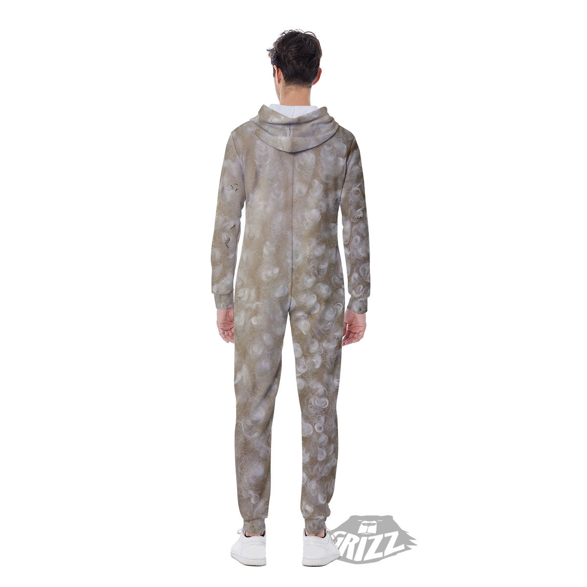 Texture Fur Sheep Print Men's Jumpsuit-grizzshop