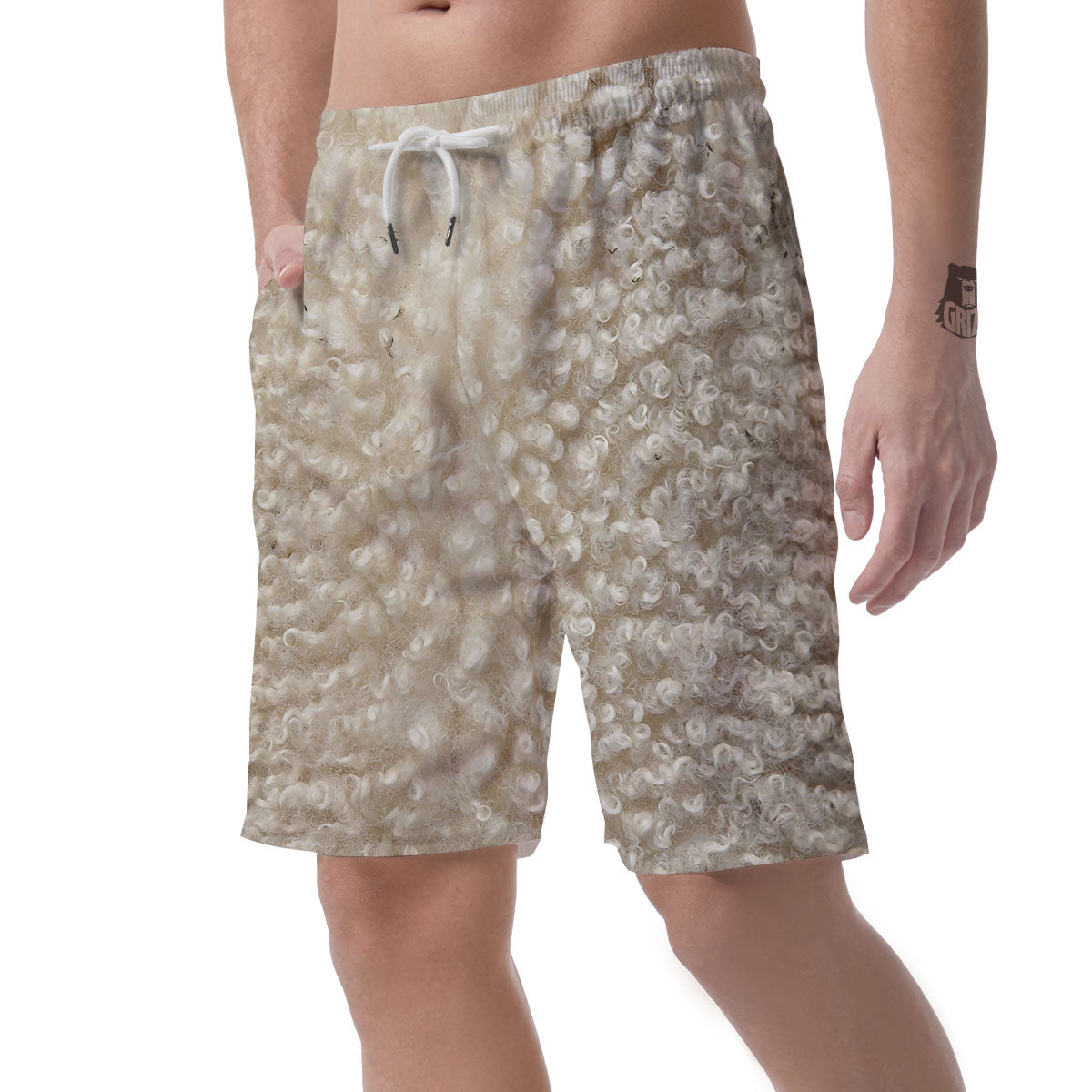 Texture Fur Sheep Print Men's Shorts-grizzshop